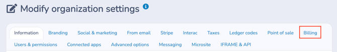 Modify Organization Settings - Billing