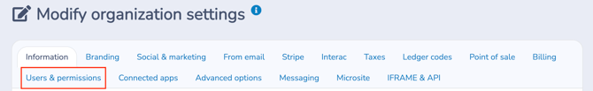 Modify Organization Settings - Users and permissions
