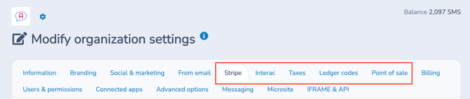 Modify Organization settings - Payment Configuration