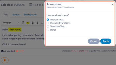 AI Assistant Text Block