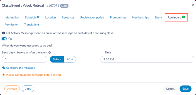 Class-Event Reminders