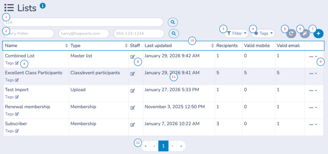 Manage Lists Interface