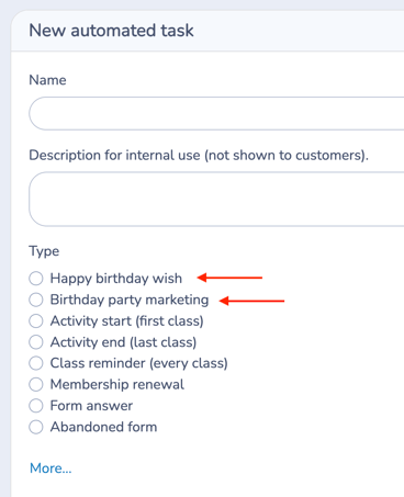 New Automated Task - Birthday Automations