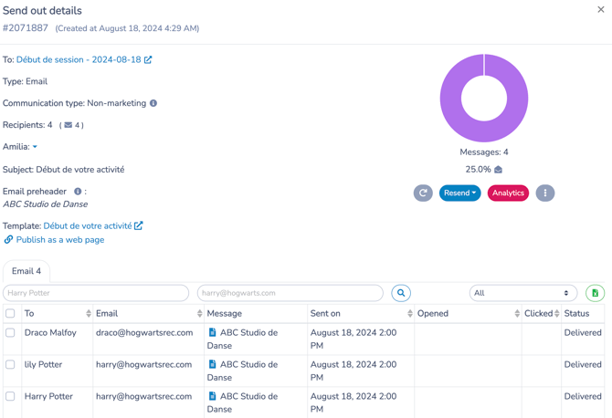Send Out Details Panel - Automation