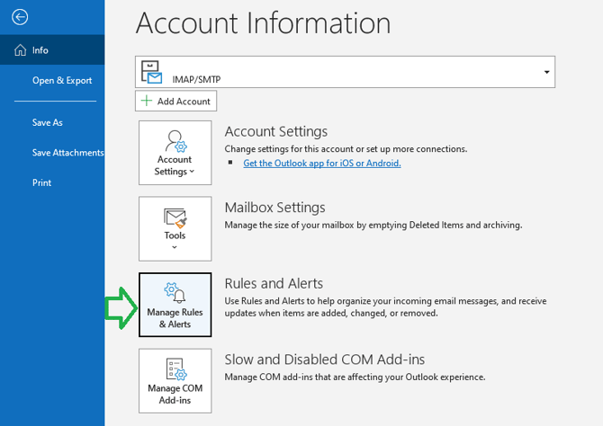 Outlook Account Information Screenshot