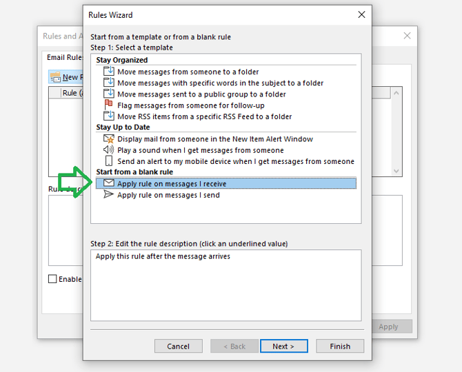Outlook Apply New Rule Screenshot