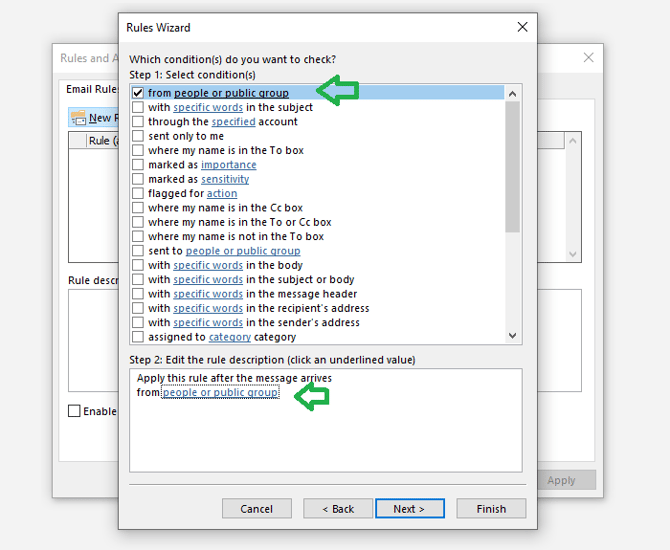 Outlook Configuring New Rule Screenshot