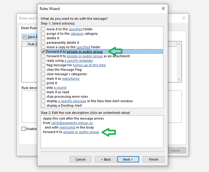 Outlook Forwarding Action Screenshot