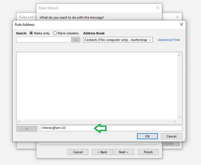 Outlook Input Interac Email Screenshot
