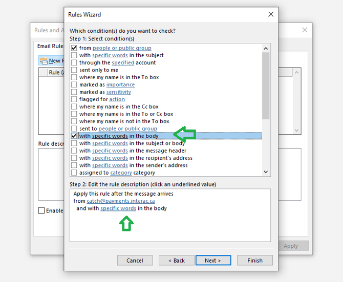 Outlook Second Rule Screenshot